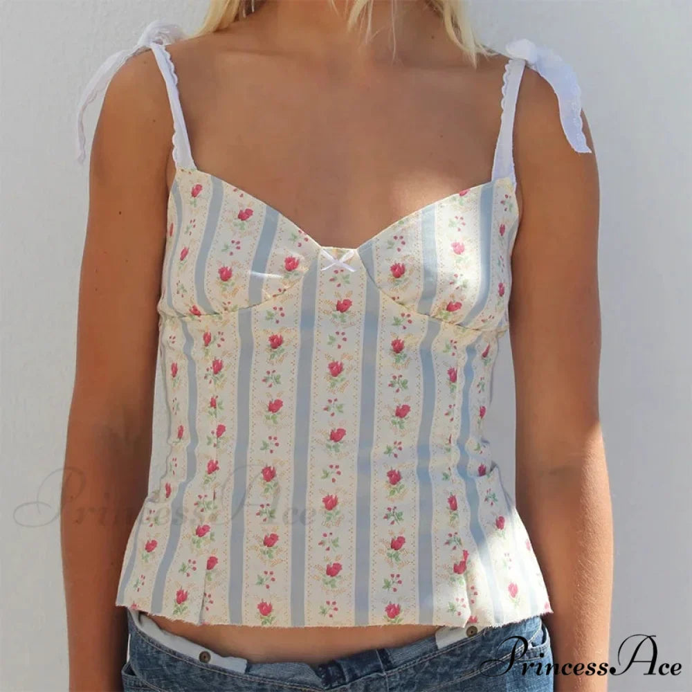 Flower Pattern Lace-Up Open-Back Fairycore Crop Top