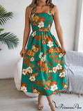 Flower Pattern Tie-up Sleeveless Holiday Flower Dress