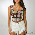 Flower Patterned Empty Crochet Knitted Crop Top