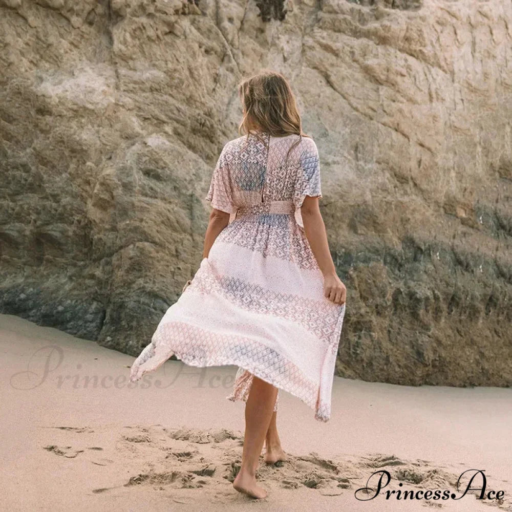 Flower Smock Gown Chiffon Swimsuit Cover Up Bohemian Dress