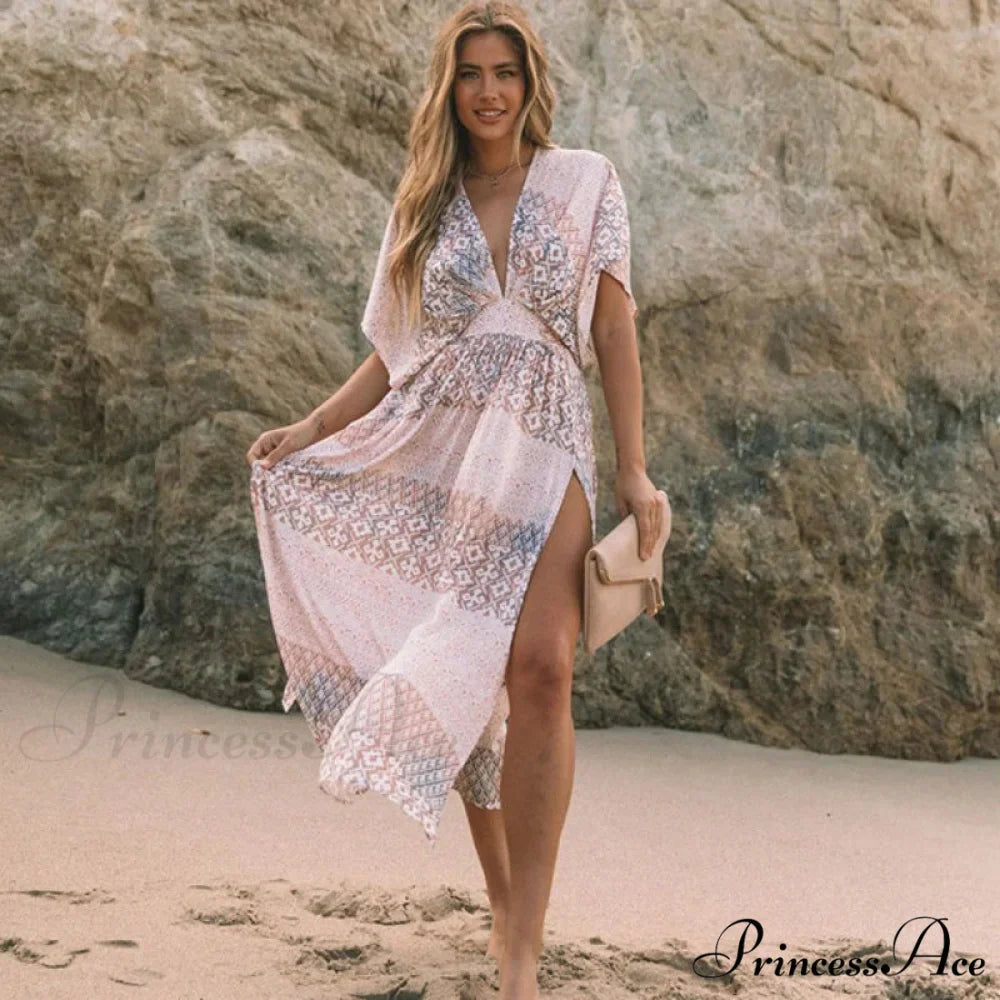 Flower Smock Gown Chiffon Swimsuit Cover Up Bohemian Dress