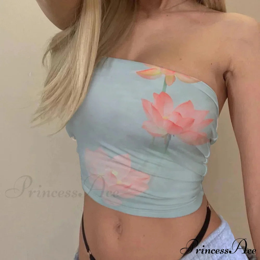Flower Tube Top Bandeau Fitted Summer Crop
