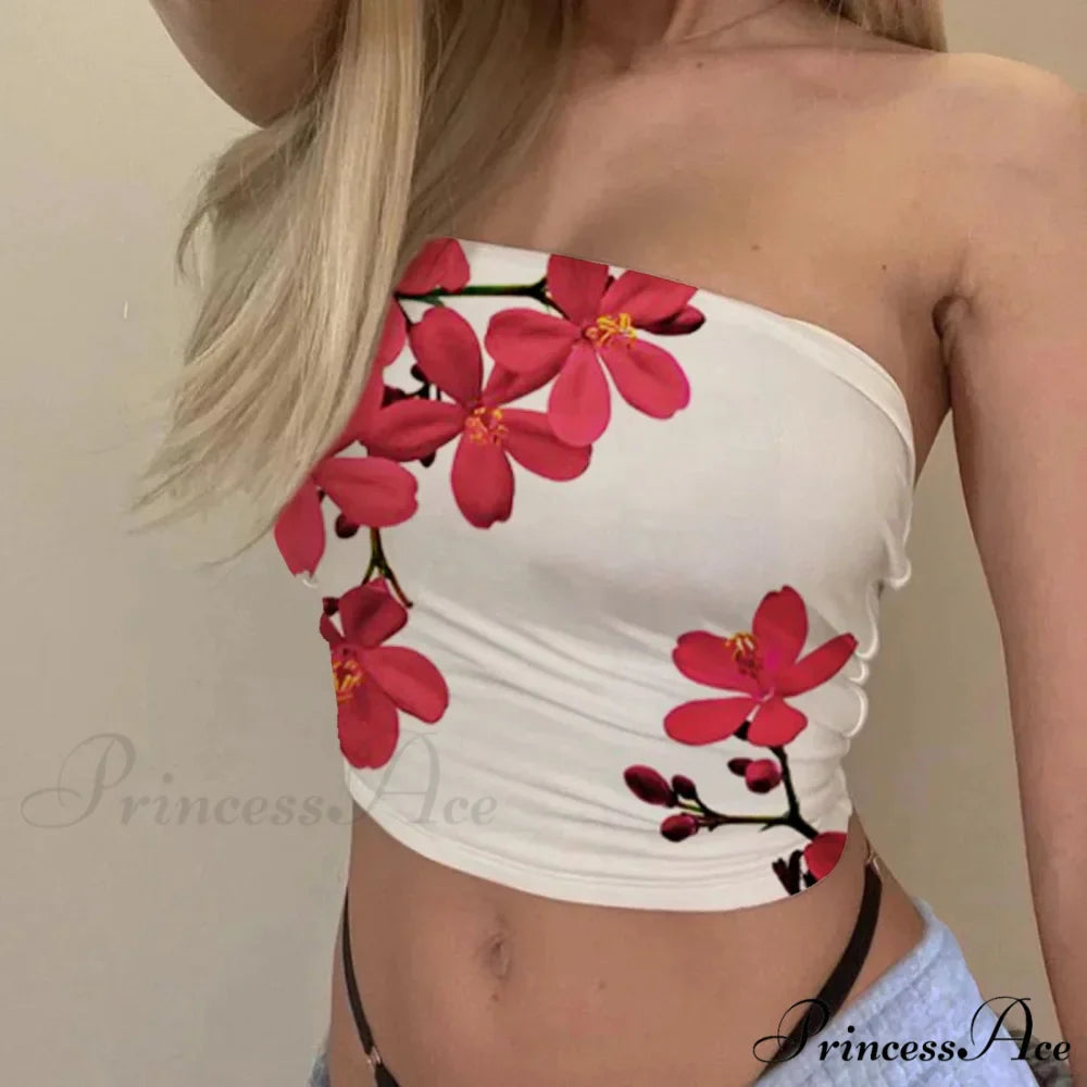Flower Tube Top Bandeau Fitted Summer Crop