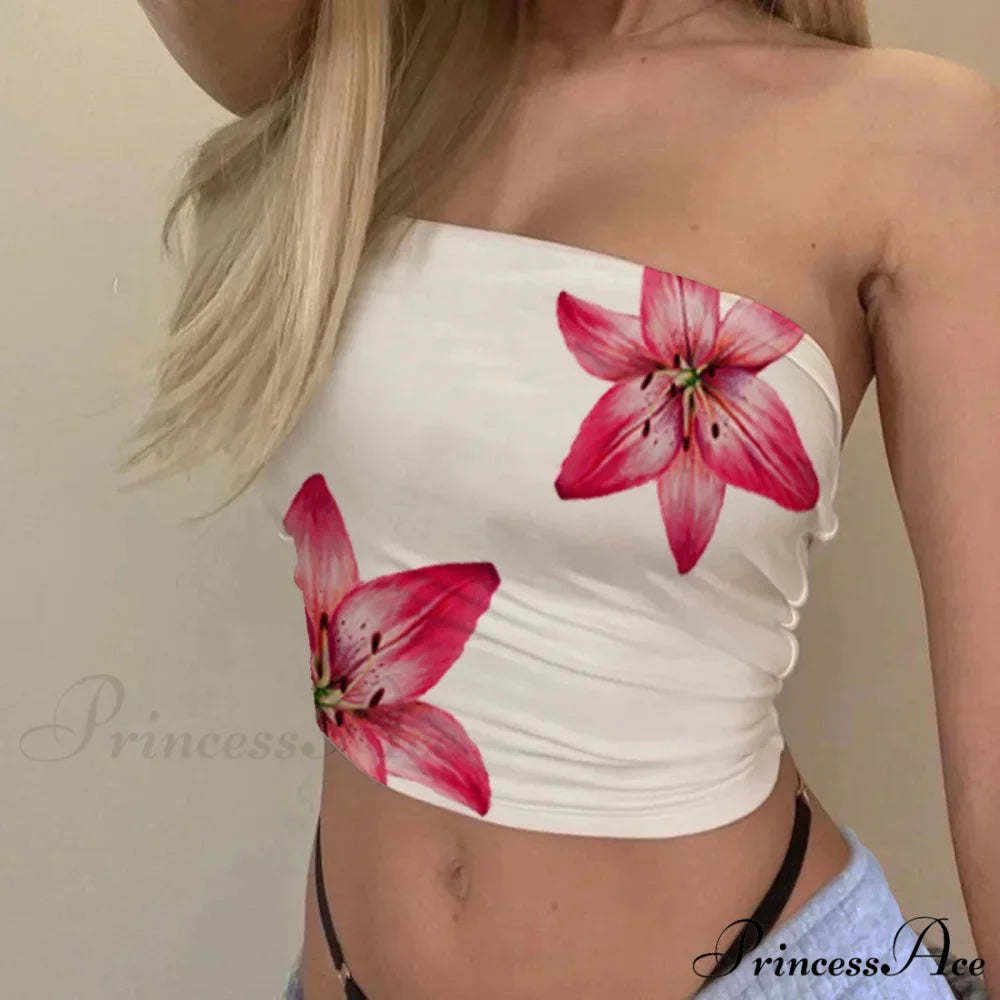 Flower Tube Top Bandeau Fitted Summer Crop