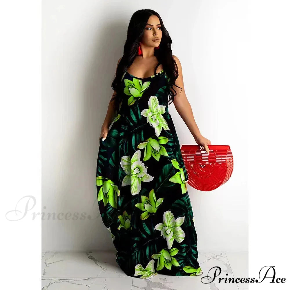 Flowing Flower Pattern Slip Dress Maxi Skirt Flower Dress