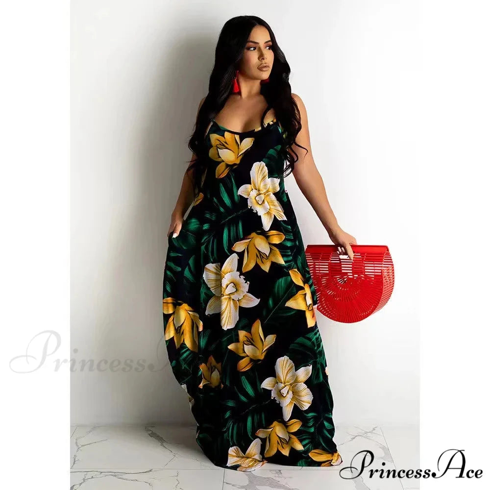 Flowing Flower Pattern Slip Dress Maxi Skirt Flower Dress