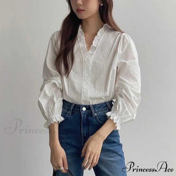 Flowy Sleeve Frills V-Neck Cotton Bohemian Work Blouse