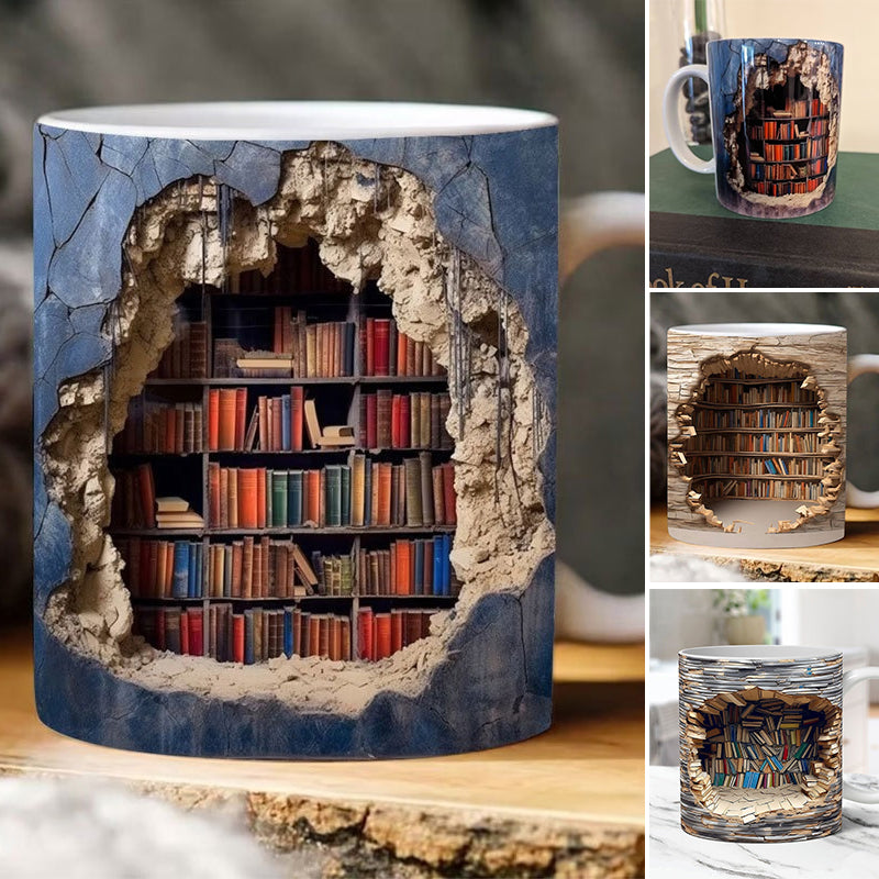 3D Library Bookshelf Mug | Coffee Mugs Gift for Book Lovers