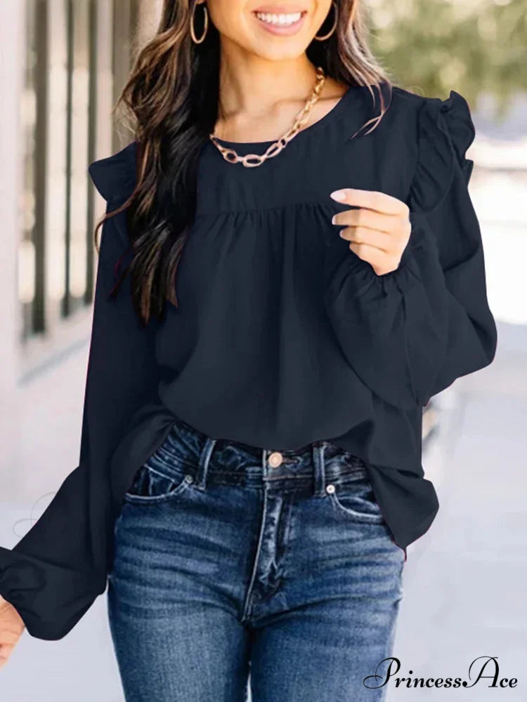 Folded Front Lantern Sleeve Informal Stylish Blouse