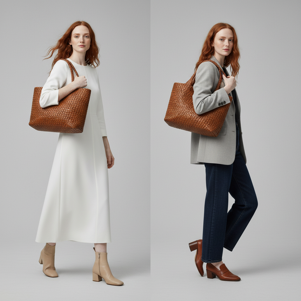 Handwoven Interlaced Leather Large Tote Bag