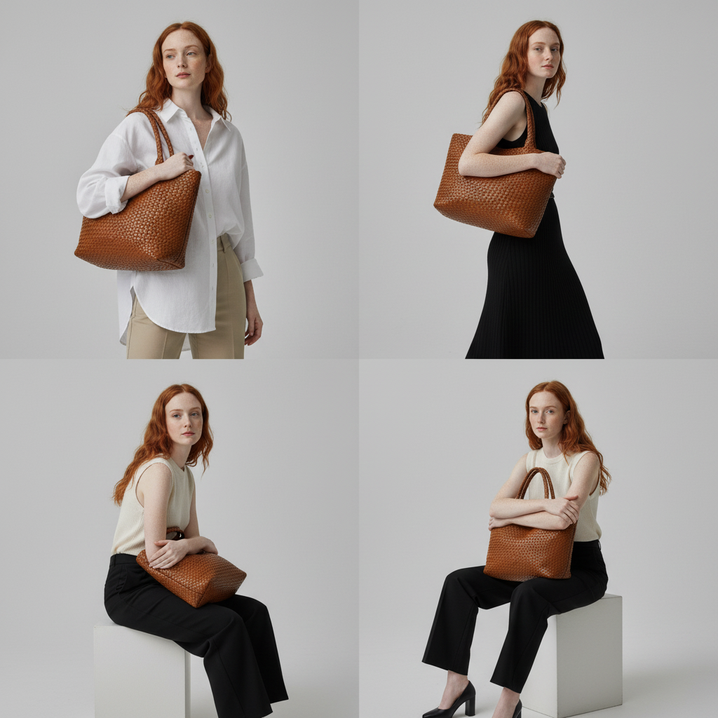Handwoven Interlaced Leather Large Tote Bag