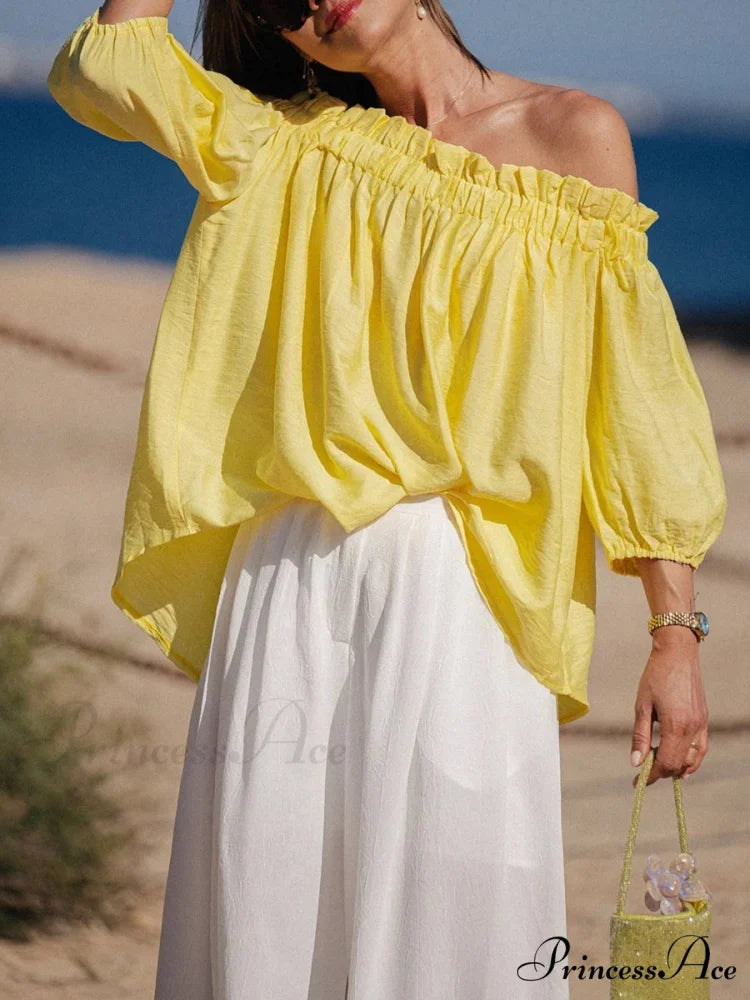 Frilled Off-Shoulder Monochrome Style Blouse