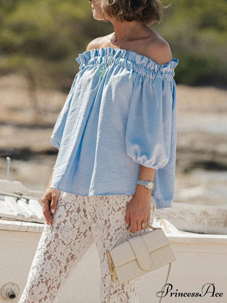 Frilled Off-Shoulder Monochrome Style Blouse