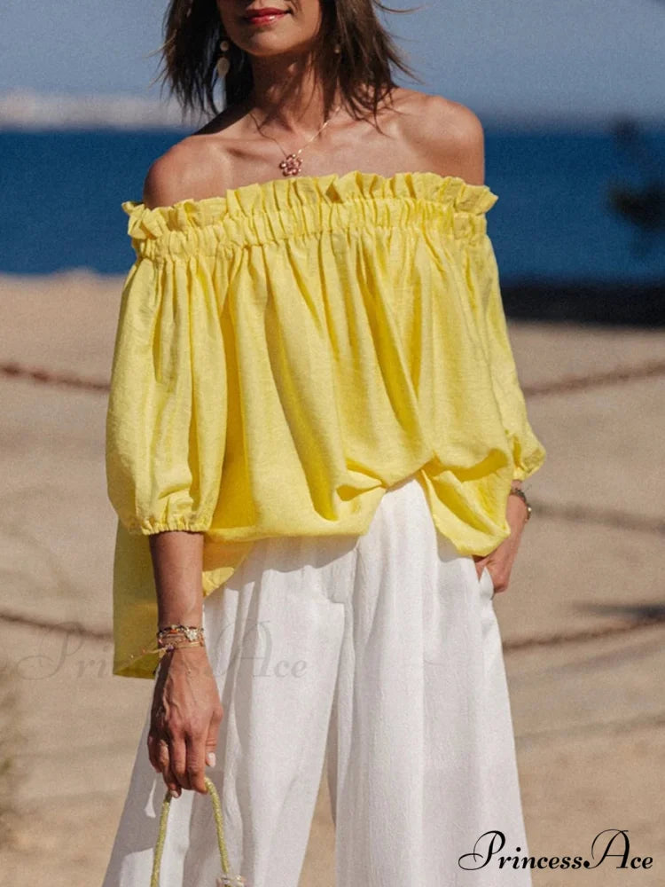 Frilled Off-Shoulder Monochrome Style Blouse