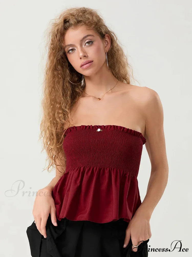 Frilled Strapless Shirred Flowing Hem Bodydoll Tube Top