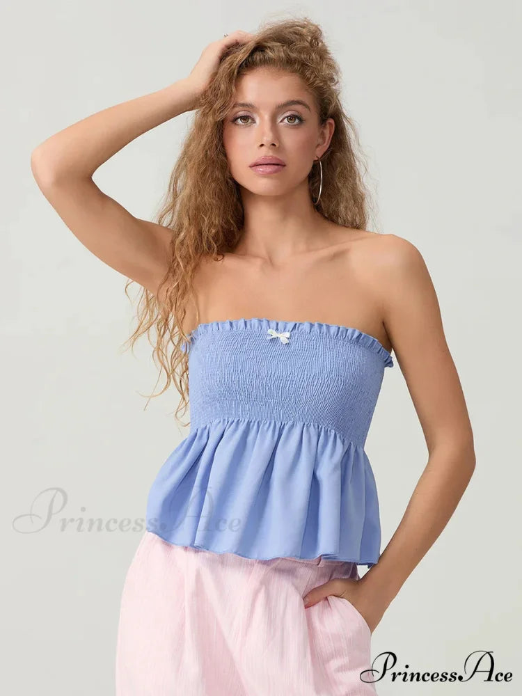 Frilled Strapless Shirred Flowing Hem Bodydoll Tube Top