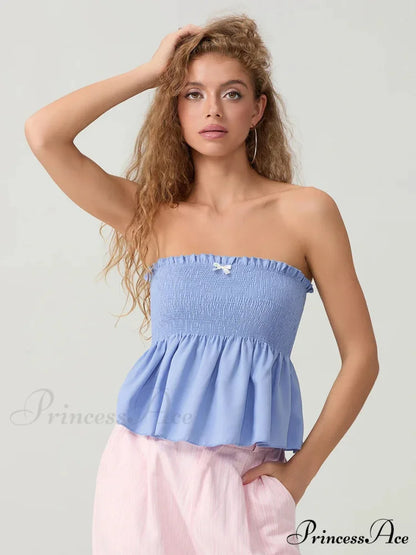 Frilled Strapless Shirred Flowing Hem Bodydoll Tube Top