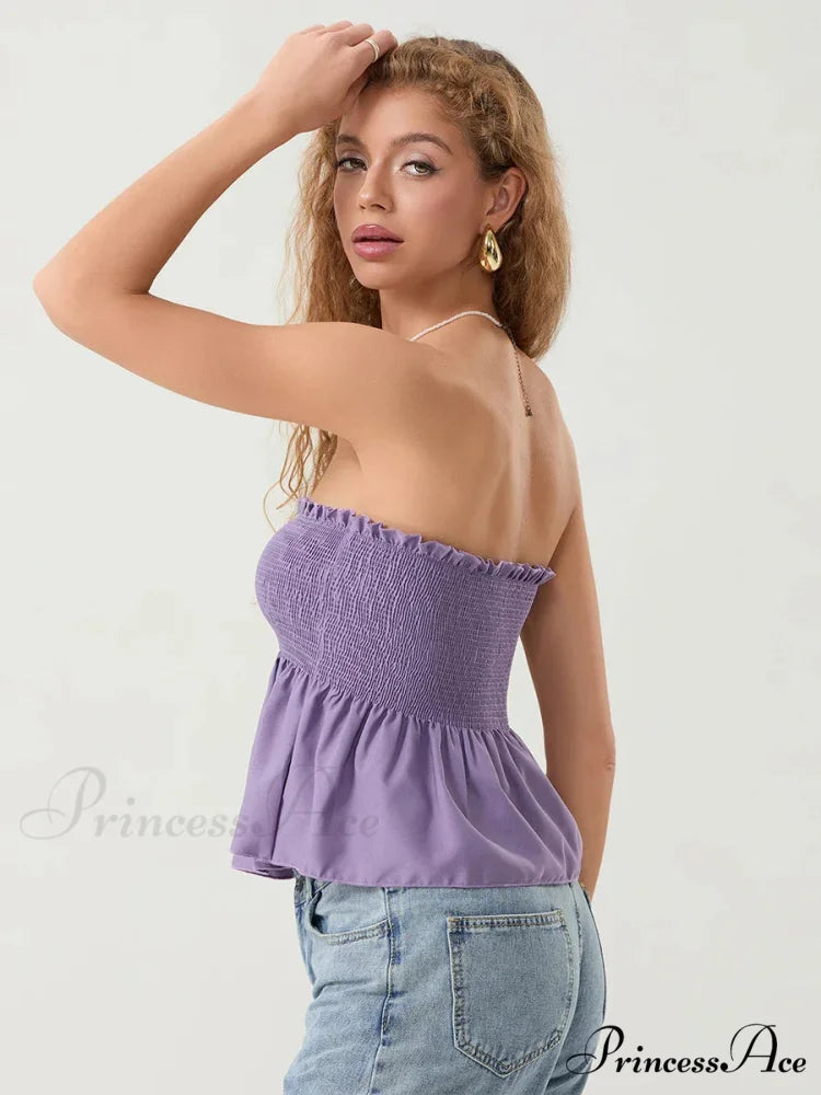 Frilled Strapless Shirred Flowing Hem Bodydoll Tube Top