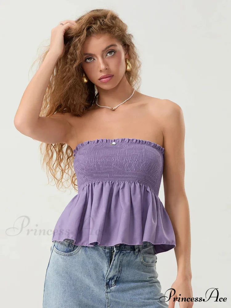 Frilled Strapless Shirred Flowing Hem Bodydoll Tube Top