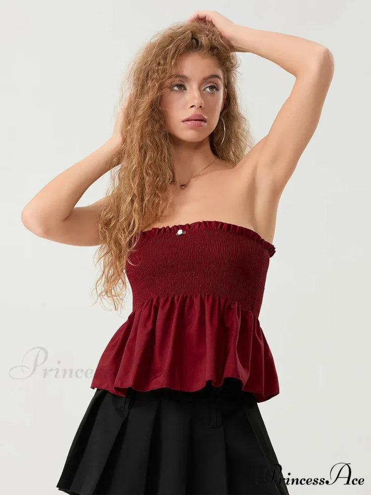 Frilled Strapless Shirred Flowing Hem Bodydoll Tube Top