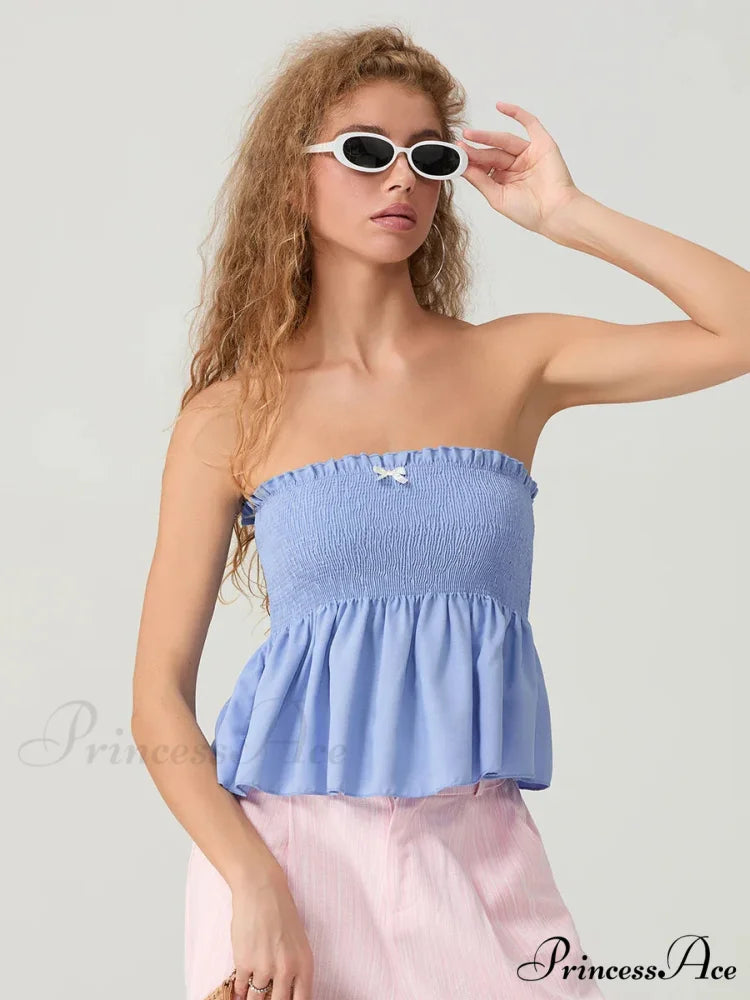 Frilled Strapless Shirred Flowing Hem Bodydoll Tube Top