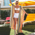 Fringe Lace-up Kimono Cotton Patterned Swimsuit Cover up