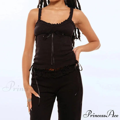 Fungal Eyelet Sleeveless Camisole Wide Leg Trousers Two Pieces Set