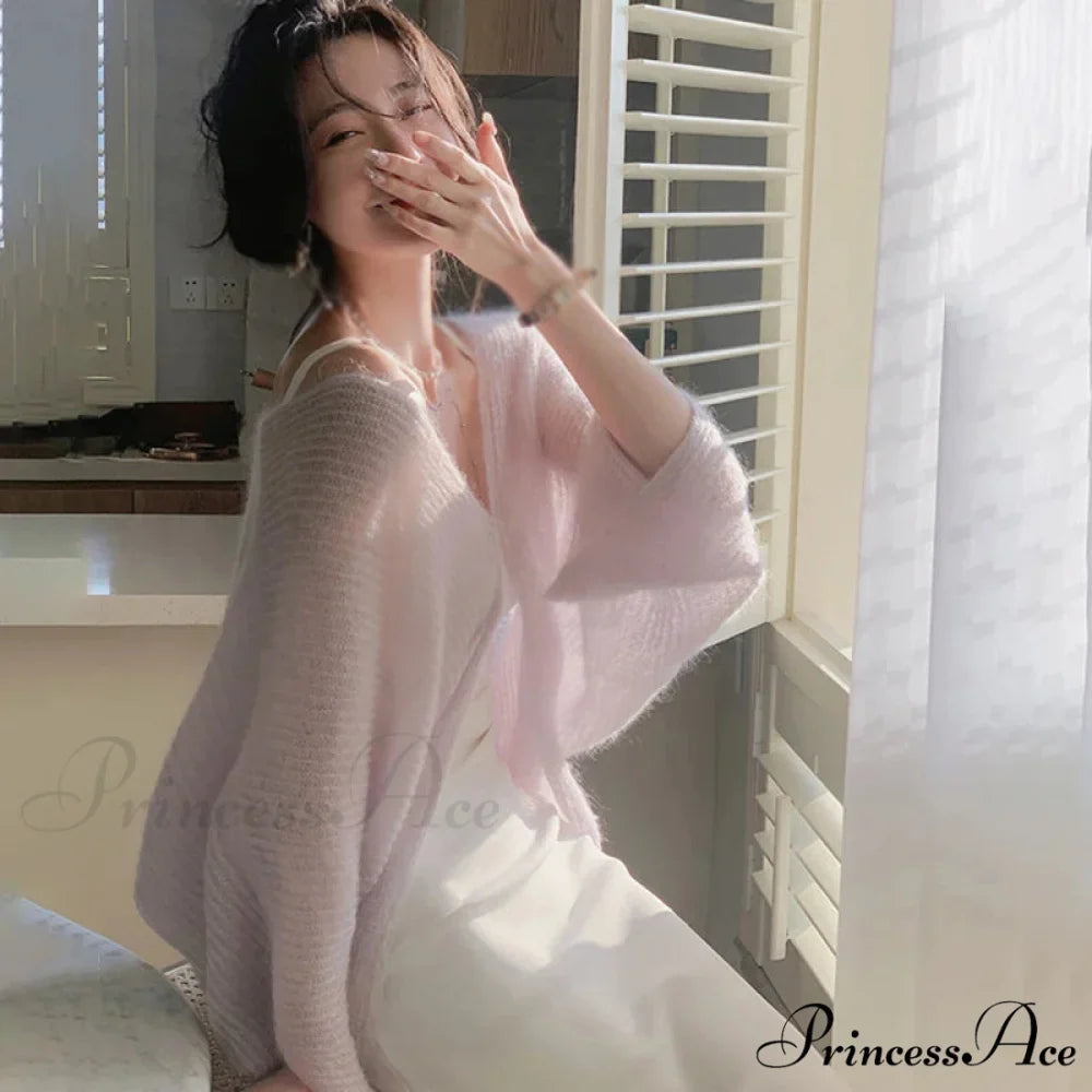 Fuzzy Knitted Sun Guard Baggy Knit Cardigan