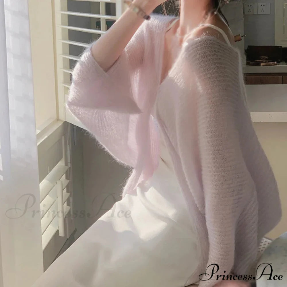 Fuzzy Knitted Sun Guard Baggy Knit Cardigan