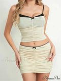 Gathered Warm Weather Ensembles Sleeveless Band Crop Camis Tops with Mini Skirts Set