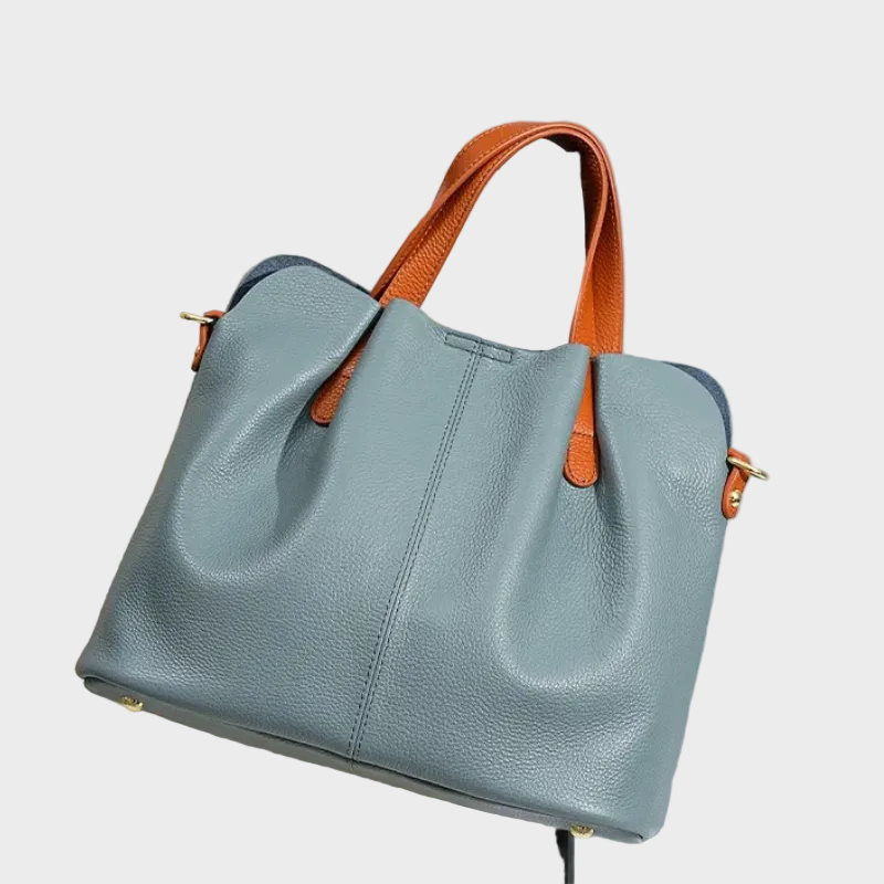 Contrast Handle Slouch Pebbled Leather Top Handle Shoulder Bag