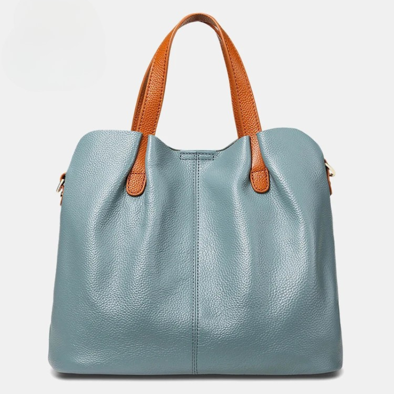 Contrast Handle Slouch Pebbled Leather Top Handle Shoulder Bag