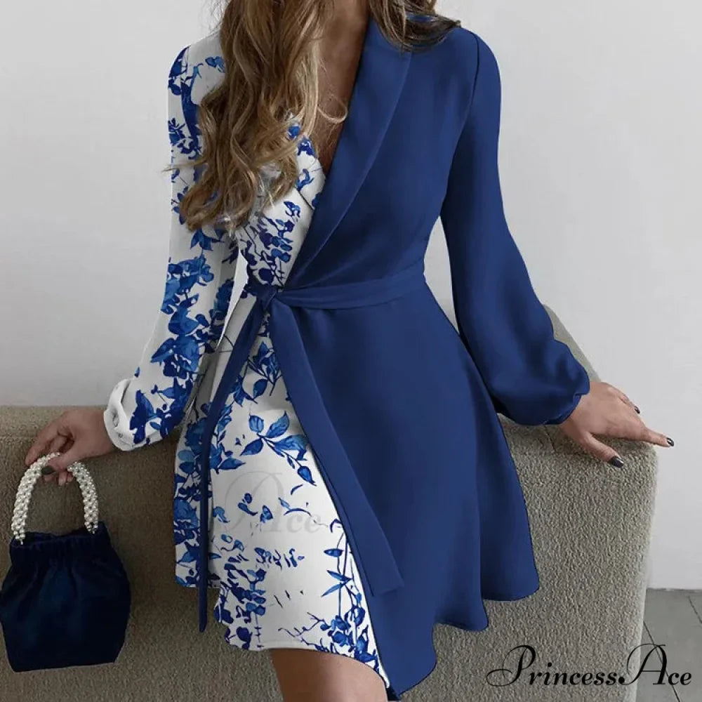 Graceful Thin Flowered Turtleneck Women's Dress