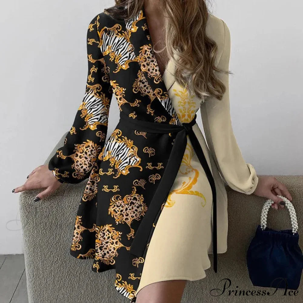Graceful Thin Flowered Turtleneck Women's Dress