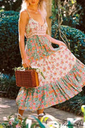 Green Floral Sleeveless Rayon Maxi Boho Dress