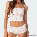 Heart Printed Cute Lace Trim Camis Micro Shorts Two Pieces Set