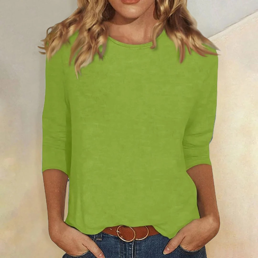Crew Neck 3/4 Sleeve Relaxed Fit Casual Everyday Top