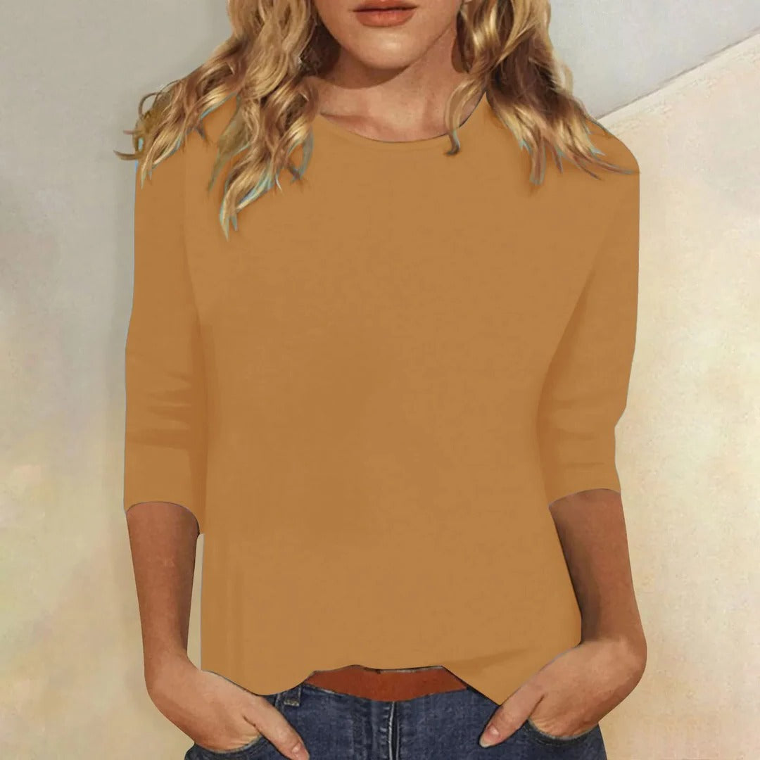 Crew Neck 3/4 Sleeve Relaxed Fit Casual Everyday Top