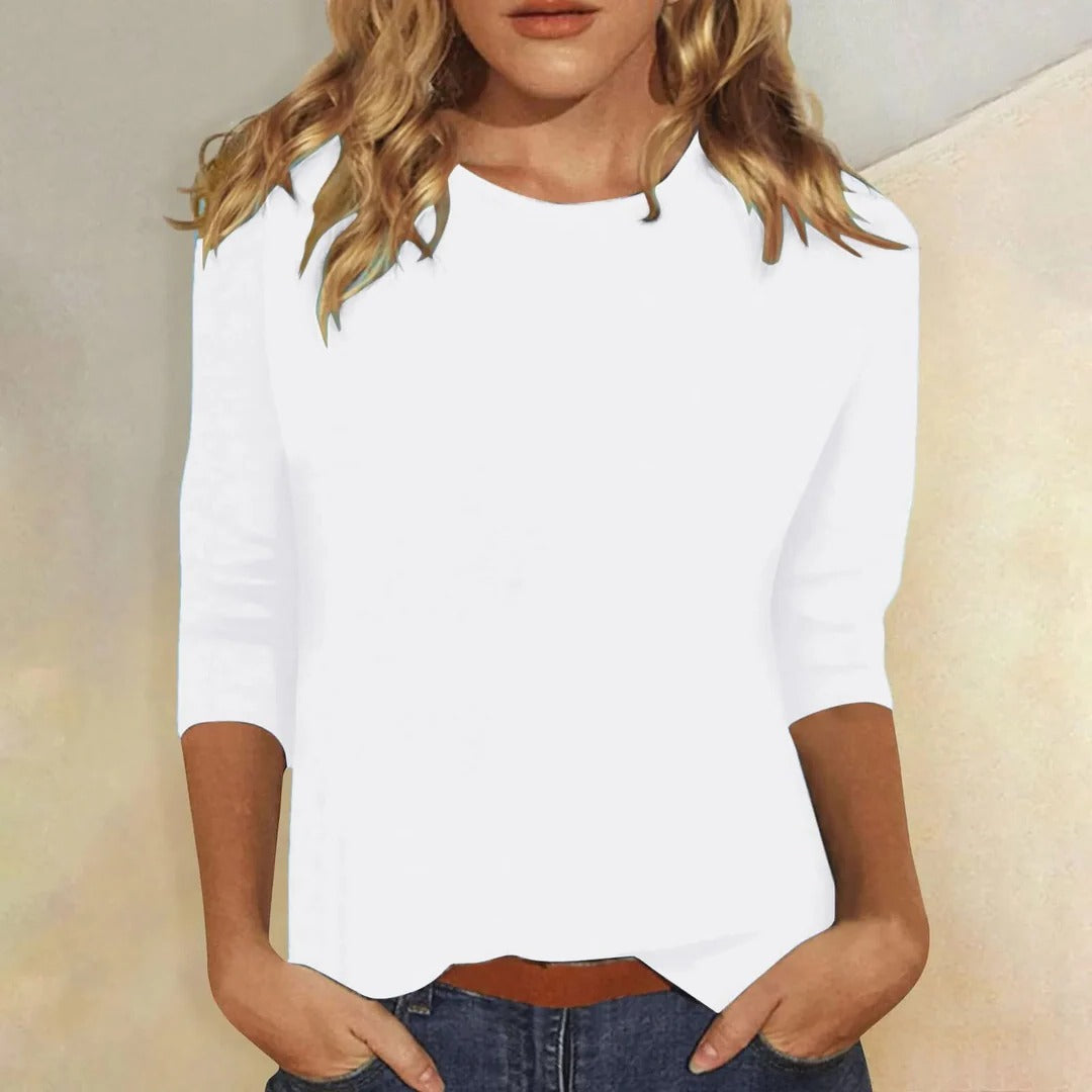Crew Neck 3/4 Sleeve Relaxed Fit Casual Everyday Top