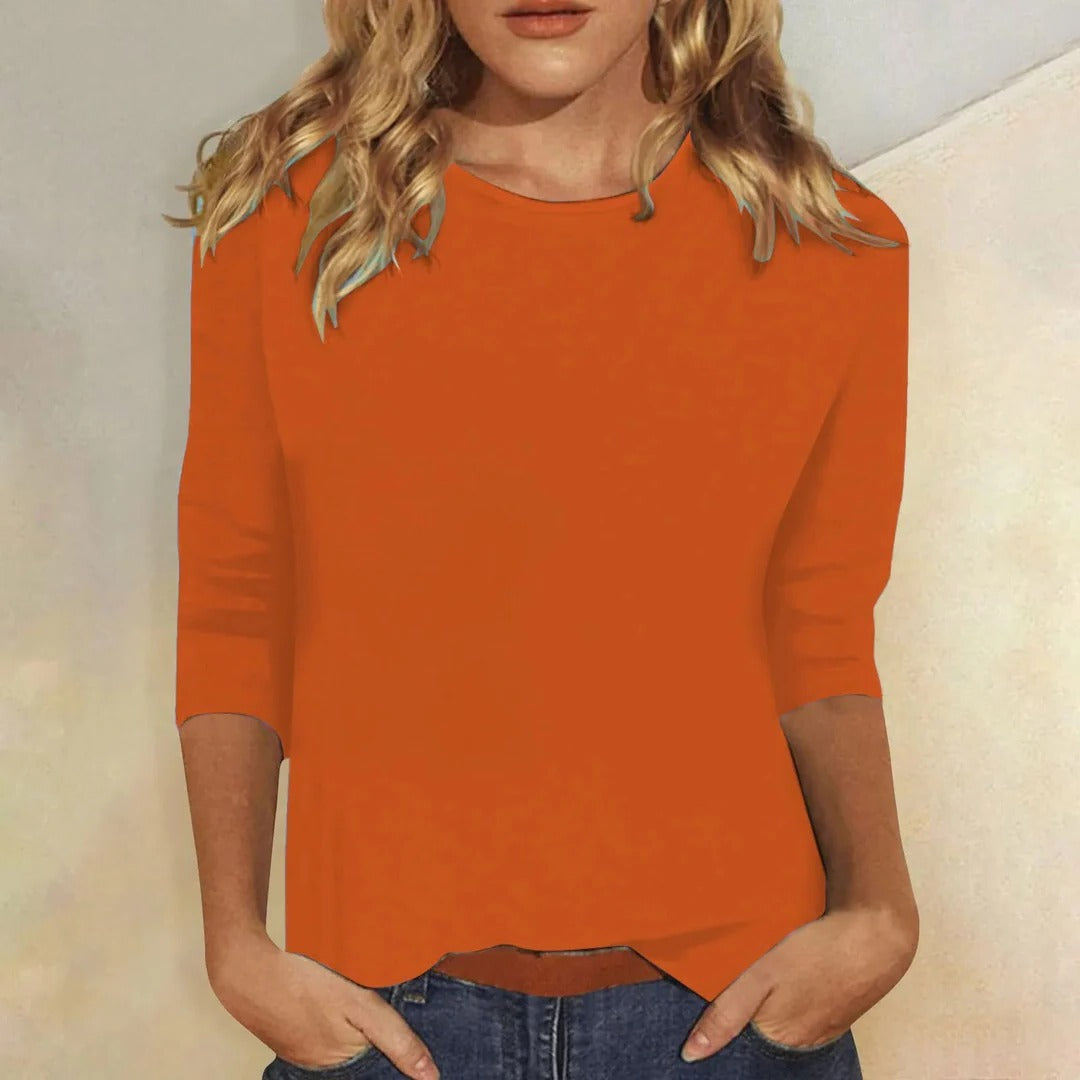 Crew Neck 3/4 Sleeve Relaxed Fit Casual Everyday Top