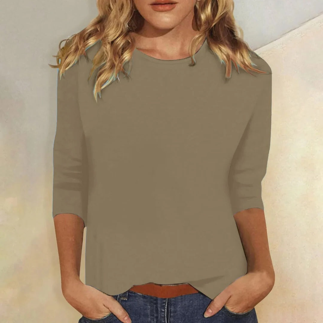 Crew Neck 3/4 Sleeve Relaxed Fit Casual Everyday Top