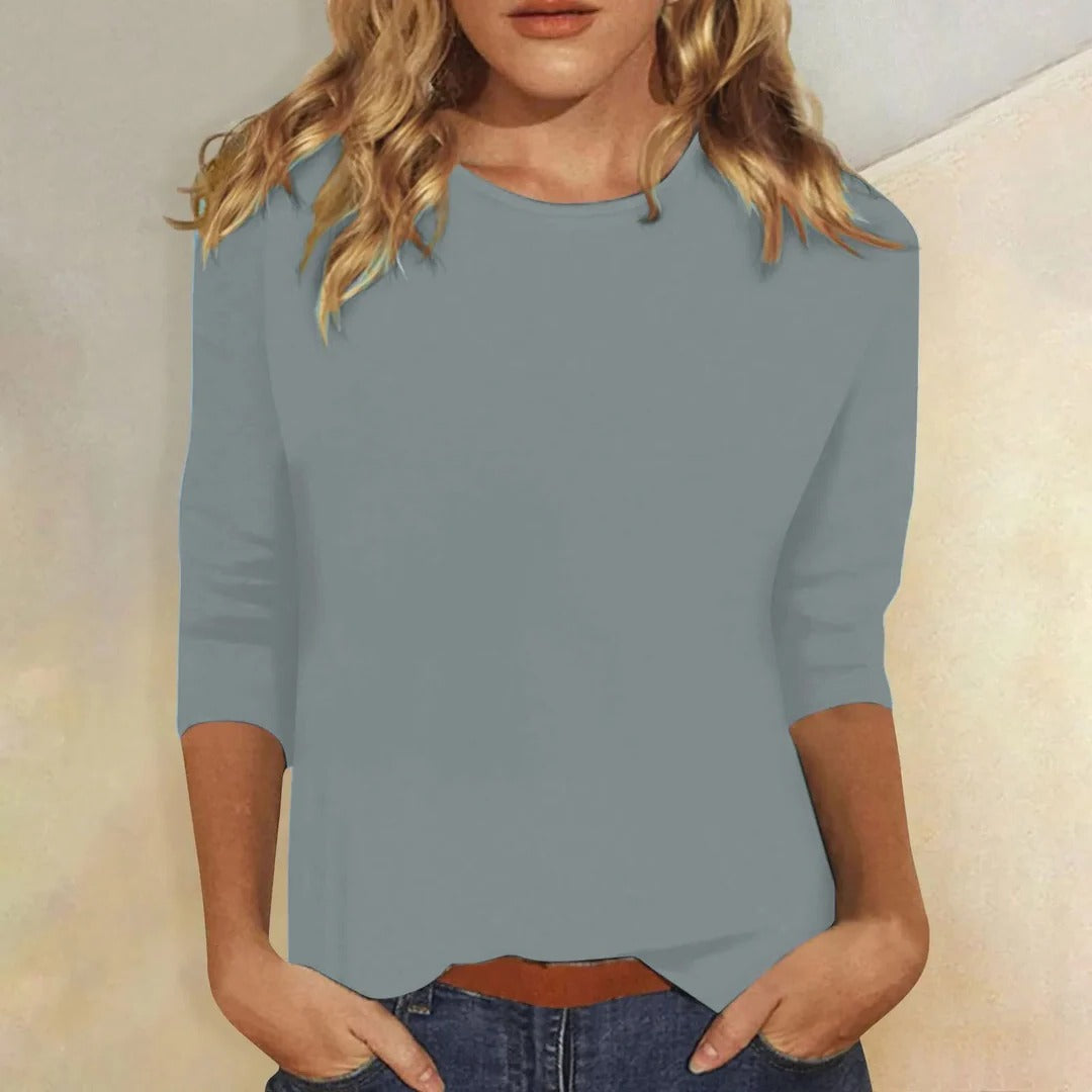 Crew Neck 3/4 Sleeve Relaxed Fit Casual Everyday Top