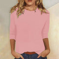 Crew Neck 3/4 Sleeve Relaxed Fit Casual Everyday Top