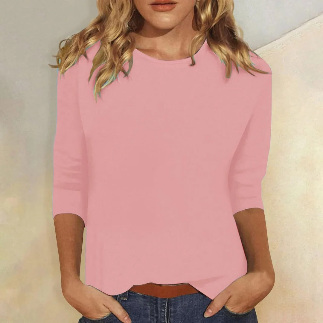 Crew Neck 3/4 Sleeve Relaxed Fit Casual Everyday Top