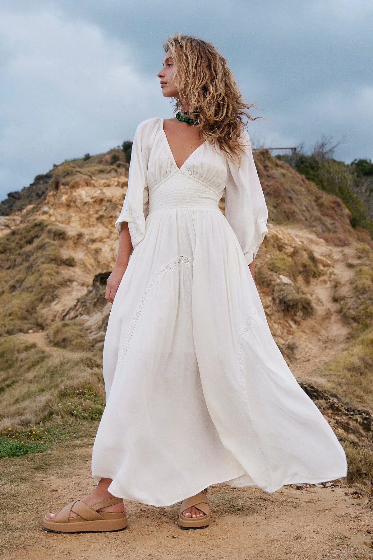 Oversized Backless Deep V Cotton Boho Dress