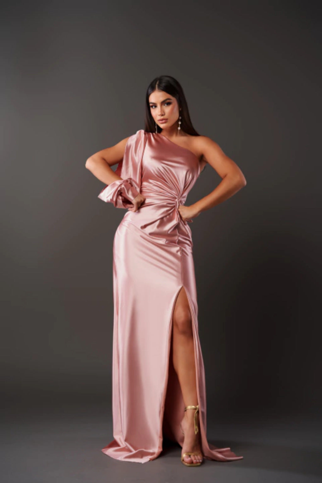 One-Shoulder Knot Front Split Sleeve Homecoming Dress