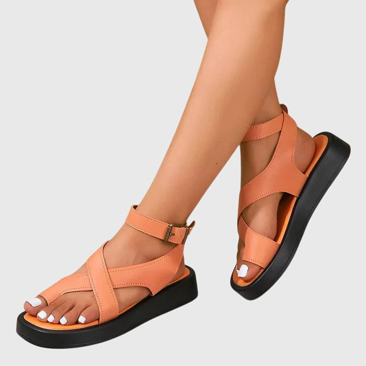 Crossover Toe Loop Ankle Buckle Chunky Platform Flat Sandal