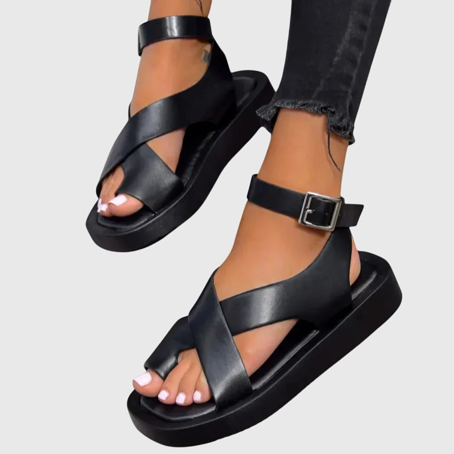 Crossover Toe Loop Ankle Buckle Chunky Platform Flat Sandal
