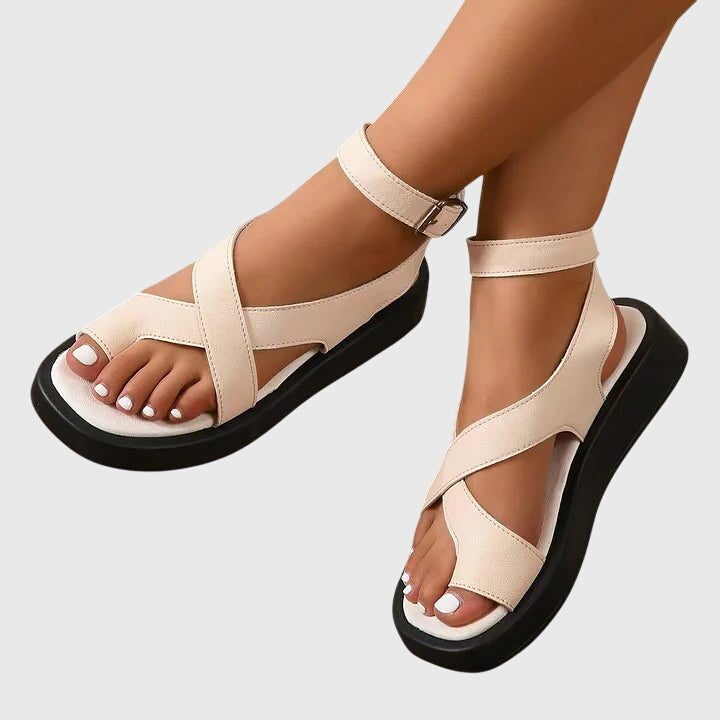 Crossover Toe Loop Ankle Buckle Chunky Platform Flat Sandal