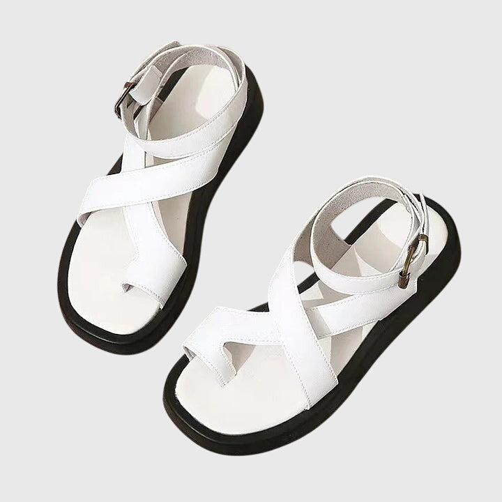 Crossover Toe Loop Ankle Buckle Chunky Platform Flat Sandal